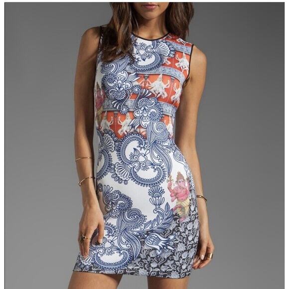 Clover Canyon Henna Print Dress Bodycon Neoprene Scuba Sheath Shiva Hind… - Picture 1 of 13